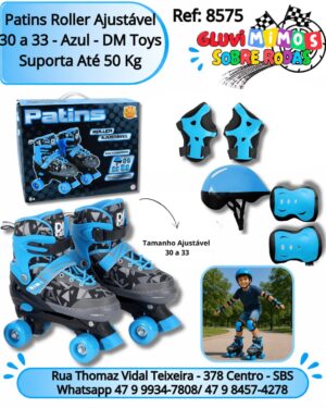 Patins Roller Ajustável 30 a 33 - Azul - DM Toys Suporta Até 50 Kg