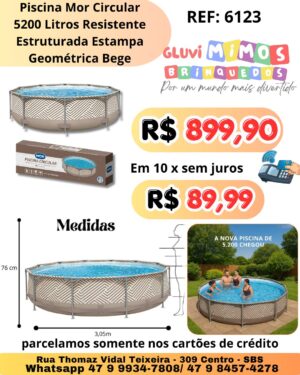 Piscina Mor Circular 5200 Litros Resistente Estruturada Estampa Geométrica Bege