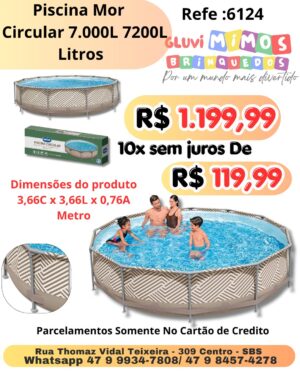 Piscina Mor    Circular 7.000L 7200L  Litros - Dimensões do produto 3,66C x 3,66L x 0,76A Metro
