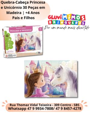 Quebra-Cabeça Princesa e Unicórnio 30 Peças em Madeira | +4 Anos  Pais e Filhos