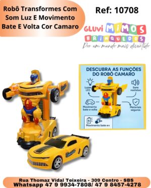 Robô Transformes Com Som Luz E Movimento Bate E Volta Cor Camaro