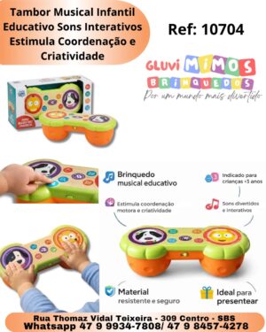 Tambor Musical Infantil Educativo Sons Interativos Estimula Coordenação e Criatividade