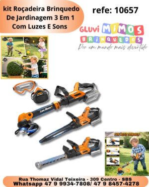 kit Roçadeira Brinquedo De Jardinagem 3 Em 1 Com Luzes E Sons