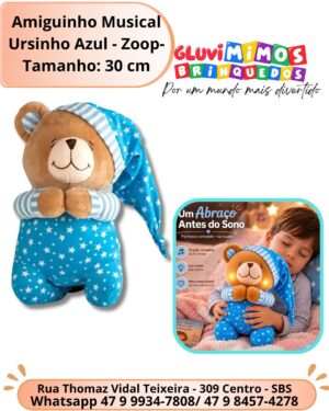 Amiguinho Musical Ursinho Azul - Zoop-Tamanho: 30 cm