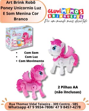 Art Brink Robô Poney Unicornio Luz E Som Menina Cor Branco