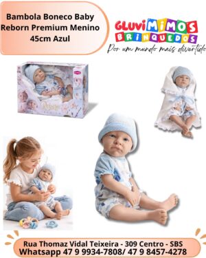 Bambola Boneco Baby Reborn Premium Menino 45cm Azul
