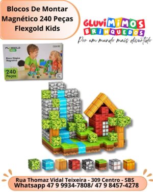 Blocos De Montar Magnético 240 Peças Flexgold Kids