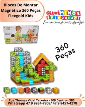 Blocos De Montar Magnético 360 Peças Flexgold Kids