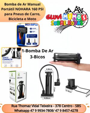 Bomba de Ar Manual Portátil NOHARA 160 PSI para Pneus de Carro, Bicicleta e Moto