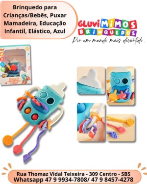 Brinquedo para Crianças/Bebês, Puxar Mamadeira, Educação Infantil, Elástico, Azul
