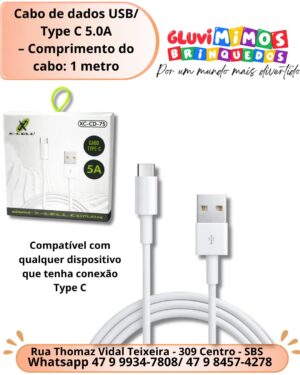 Cabo de dados USB/ Type C 5.0A – Comprimento do cabo: 1 metro