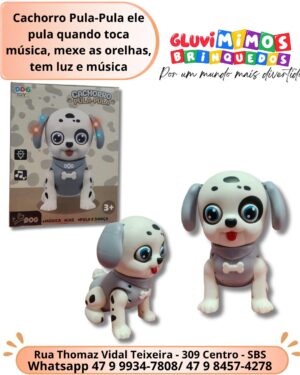 Cachorro Pula-Pula ele pula quando toca música, mexe as orelhas, tem luz e música