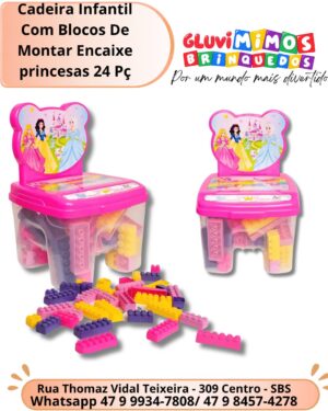 Cadeira Infantil Com Blocos De Montar Encaixe princesas 24 Pç