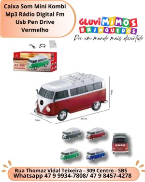 Caixa Som Mini Kombi Mp3 Rádio Digital Fm Usb Pen Drive Vermelho