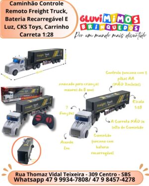 Caminhão Controle Remoto Freight Truck, Bateria Recarregável E Luz, CKS Toys, Carrinho Carreta 1:28