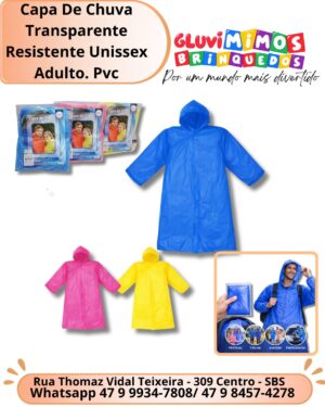 Capa De Chuva Transparente Resistente Unissex Adulto. Pvc