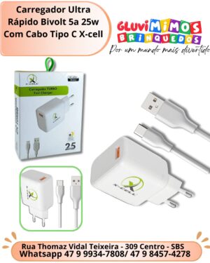 Carregador Ultra Rápido Bivolt 5a 25w Com Cabo Tipo C X-cell (cópia)