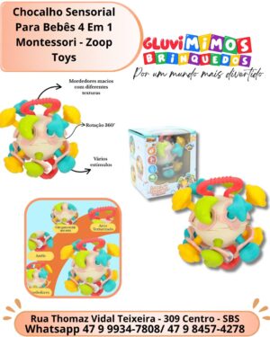 Chocalho Sensorial Para Bebês 4 Em 1 Montessori - Zoop Toys