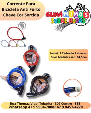 Corrente Para Bicicleta Anti Furto   Chave Cor Sortida