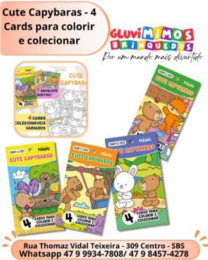 Cute Capybaras - 4 Cards para colorir e colecionar