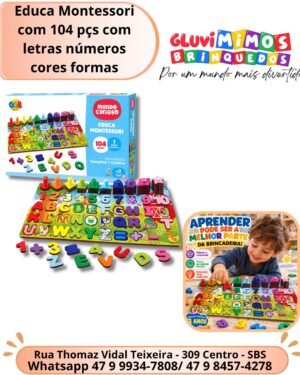 Educa Montessori com 104 pçs com letras números cores formas