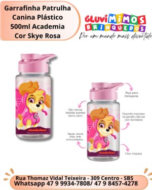 Garrafinha Patrulha Canina Plástico  500ml Academia  Cor Skye Rosa