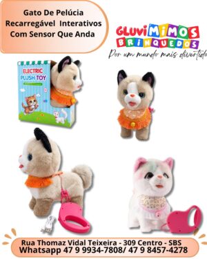 Gato De Pelúcia Recarregável  Interativos Com Sensor Que Anda