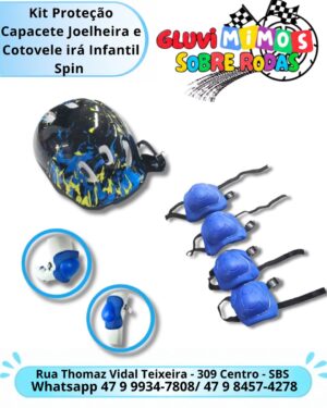Kit Proteção Capacete Joelheira e Cotovele irá Infantil Spin