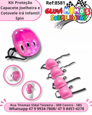 Kit Proteção Capacete Joelheira e Cotovele irá Infantil Spin