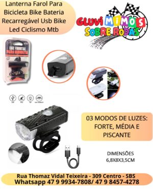 Lanterna Farol Para Bicicleta Bike Bateria Recarregável Usb Bike Led Ciclismo Mtb