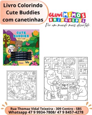 Livro Colorindo Cute Buddies com canetinhas