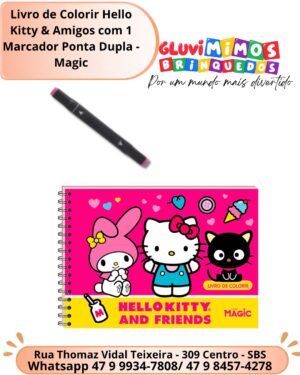 Livro de Colorir Hello Kitty & Amigos com 1 Marcador Ponta Dupla - Magic