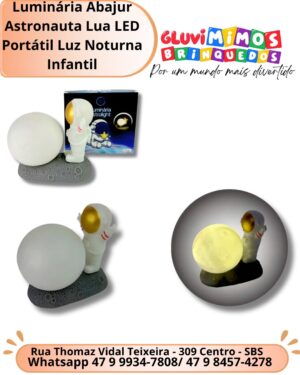Luminária Abajur Astronauta Lua LED Portátil Luz Noturna Infantil