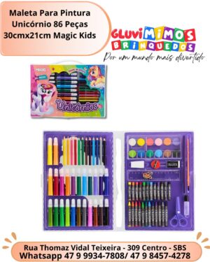 Maleta Para Pintura Unicórnio 86 Peças 30cmx21cm Magic Kids
