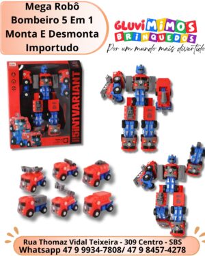 Mega Robô Bombeiro 5 Em 1 Monta E Desmonta  Importudo
