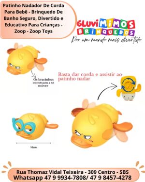 Patinho Nadador De Corda Para Bebê - Brinquedo De Banho Seguro, Divertido e Educativo Para Crianças - Zoop - Zoop Toys