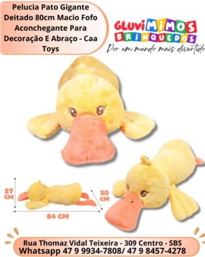 Pelucia Pato Gigante Deitado 80cm Macio Fofo Aconchegante Para Decoração E Abraço - Caa Toys