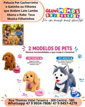 Pelucia Pet Cachorrinho e Gatinho ou Filhotes que Andam Late Lambe Abana o Rabo Fala  Musica Filhotinhos