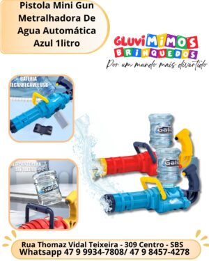 Pistola Mini Gun Metralhadora De Agua Automática Azul 1litro