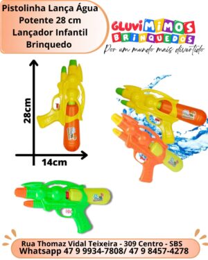 Pistolinha Lança Água Potente 28 cm Lançador Infantil Brinquedo