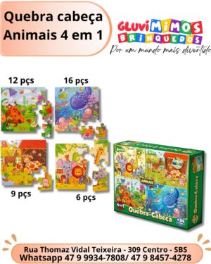 Quebra cabeça Animais 4 em 1