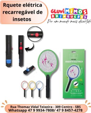 Raquete elétrica recarregável de insetos